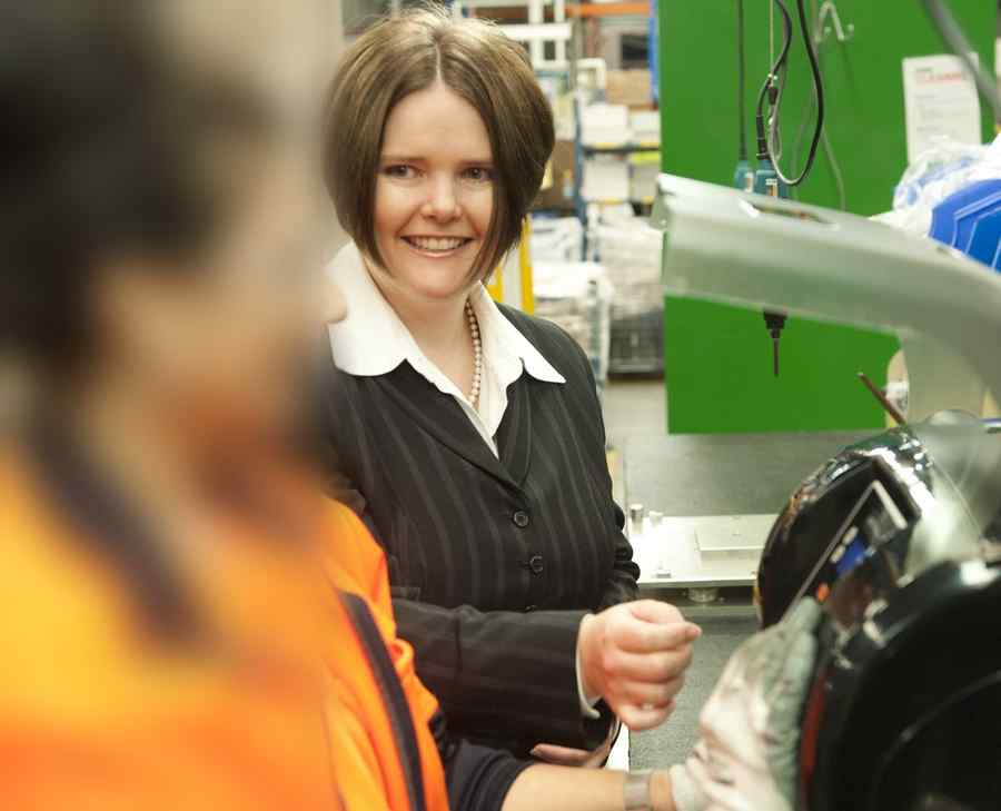 Belinda Wadeson on-site at an industrial manufacturing facility